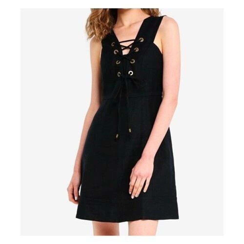 J. Crew Collection 100% linen black Rose Lace Up Dress size 4 NWOT